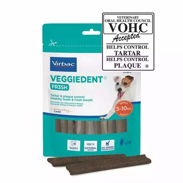 VeggieDent Fresh 5-10kg 15kpl Virbac - Koirien funktionaaliset makupalat - 000736 - 2