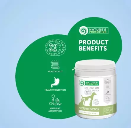 Active Detox 250g jauhe kissoille ja koirille kehon puhdistukseen Nature's Protection - Koiran lisäravinteet - 059407 - 2