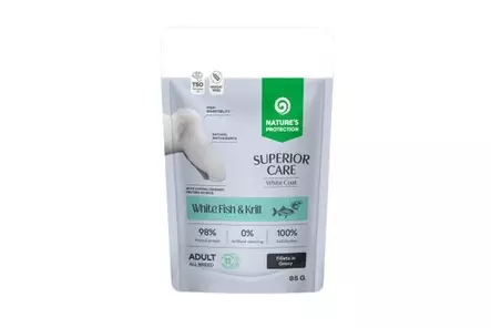 Adult White Dogs Valkokala & Krilli All Breed 85g Nature's Protection Superior Care - Koiran säilykkeet aikuisille koirille - 057317 - 1