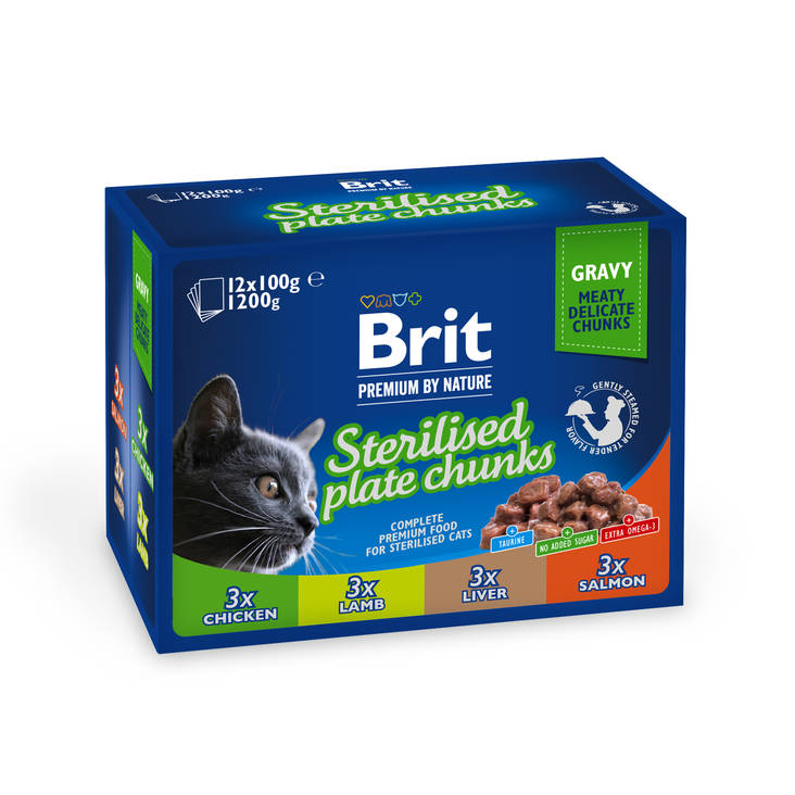 Cat Starilised Plate Chunks 12x100g kastikkeessa Brit Premium by Nature - Aikuisten kissojen säilykkeet - 029957 - 1