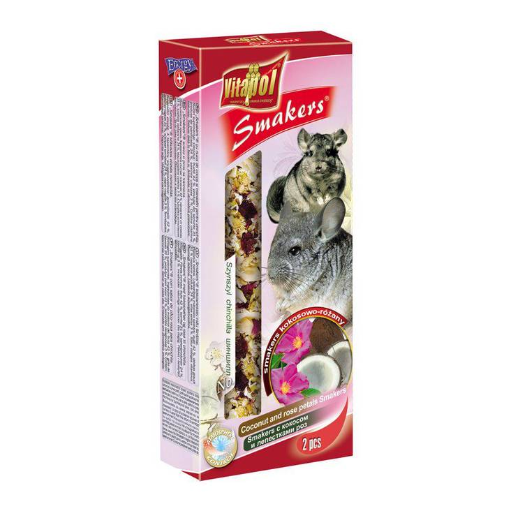 Chinchilla herkkutangot Kookos & Ruusu 2kpl 90g Vitapol - Pieneläinten herkut ja namipalat - 029107 - 1