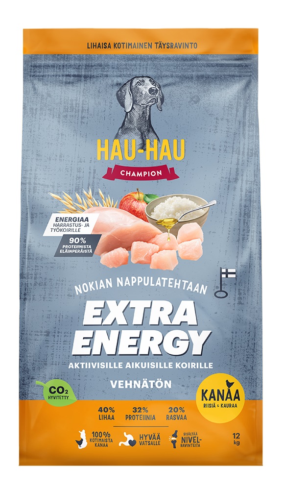 Kana Riisi Kaura Extra Energy aktiivisille koirille 12kg Hau Hau Champion - Koiran kuivaruoat aikuisille koirille - 035747 - 1
