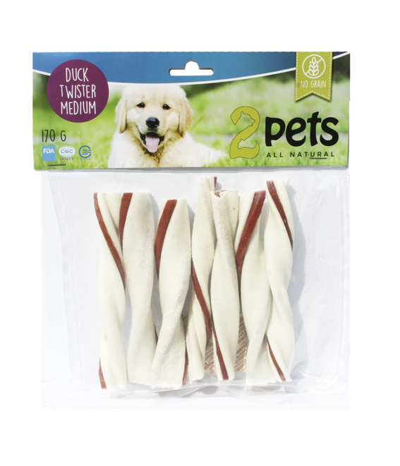 PuruTwister ankka M 170g 7kpl 2Pets - Koirien puruluut - 022337 - 1