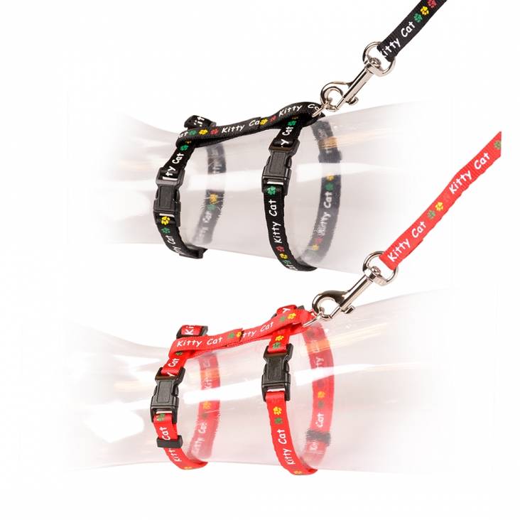 Valjaat + hihna Kitty Cat 20-35cm / 100-125cm musta tai punainen Duvo+ - Kissan valjaat - 021337 - 1
