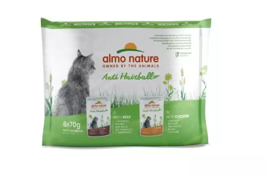 Anti Hairball Multipack nauta & kana 6x70g Holistic Almo Nature - Aikuisten kissojen säilykkeet - 054287 - 1