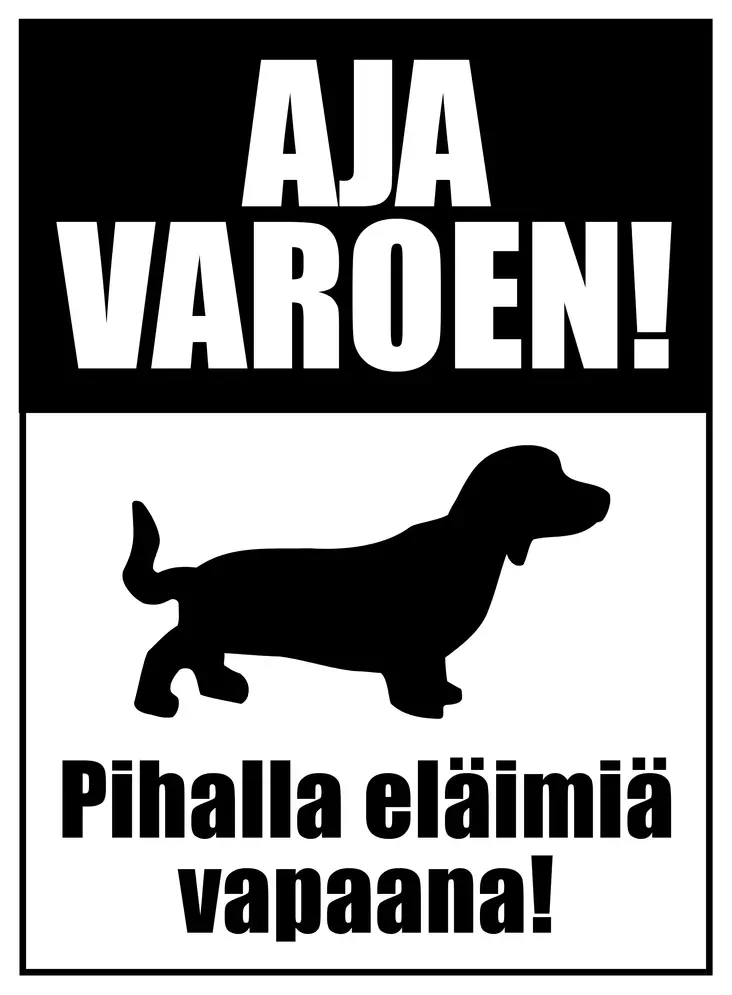 Kyltti Aja varoen! mäyräkoira - Varoitus- ja huomiokyltit - 055967 - 1