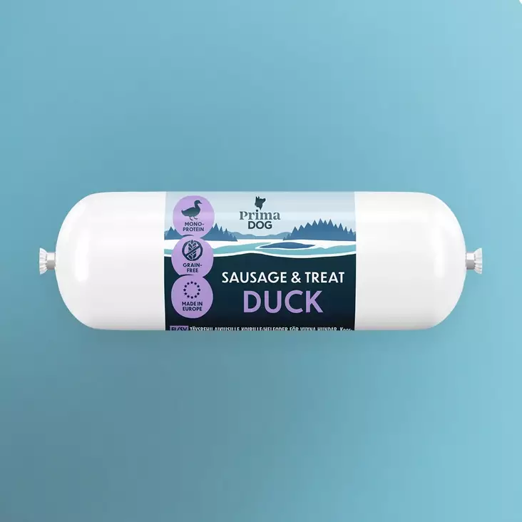 Ankka viljaton treenimakkara 80g PrimaDog - Koiran herkut ja makupalat - 059017 - 1