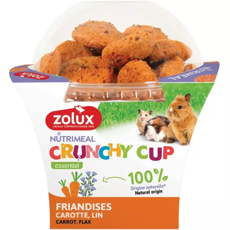 Crunchy Cup Porkkana - pellavansiemenherkku 200g Zolux - Pieneläinten herkut ja namipalat - 059587 - 1