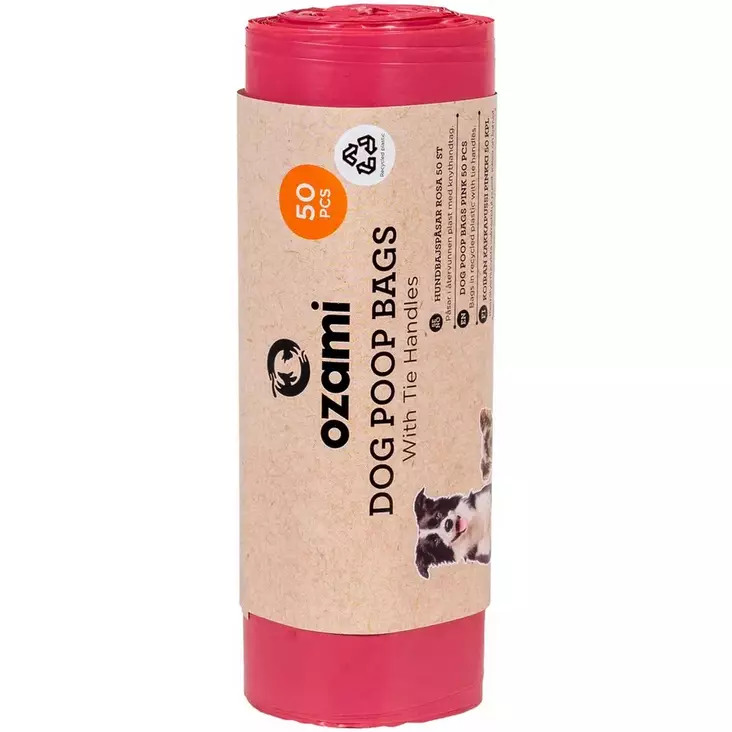 Kakkapussi kahvoilla 50kpl 130x340mm pinkki OZami - Koiran kakkapussit ja pidikkeet - 053617 - 1