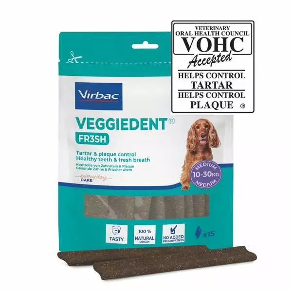 VeggieDent Fresh 10-30kg 15kpl Virbac - Koirien funktionaaliset makupalat - 000737 - 2