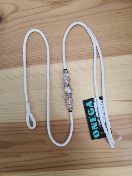 Näyttelyhihna ketjulle 3mm/80cm valkoinen hihna vaaleanpunaisin koristekivin Onega - Koiran näyttelytaluttimet - 030388 - 1