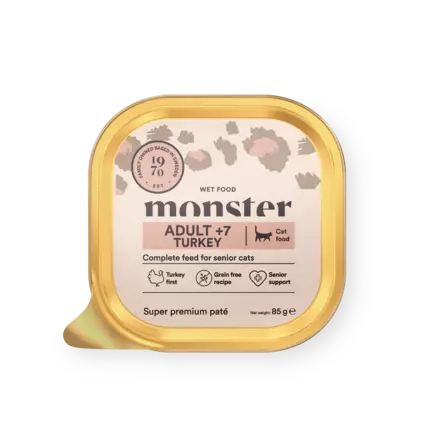 Adult 7+ Turkey (kalkkuna) pate 85g monster cat - Ikääntyvien kissojen säilykkeet - 059878 - 1