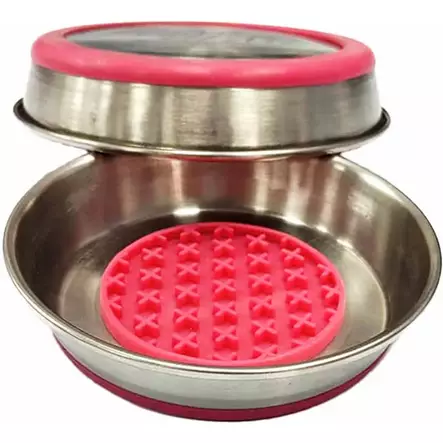 Metallikuppi Slowfeeder pinkki OZami - Koiran metallikupit ja telineet - 057128 - 1