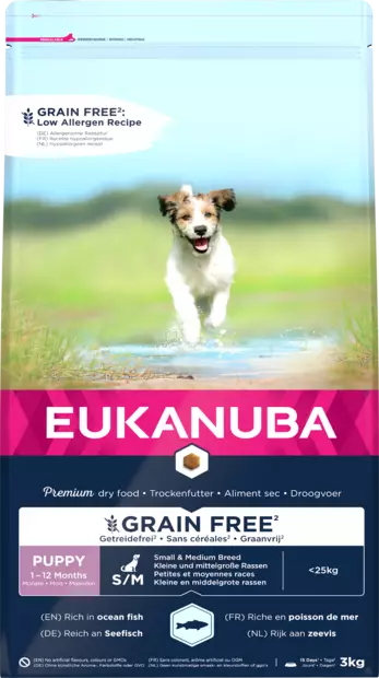 Puppy & Junior Small/Medium Ocean Fish Grain Free Eukanuba - Kuivaruoat pennuille ja kasvatukseen - 027118 - 1