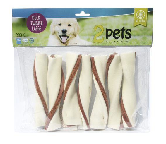 PuruTwister L 500g 7kpl ankka 2Pets - Koirien puruluut - 022338 - 1