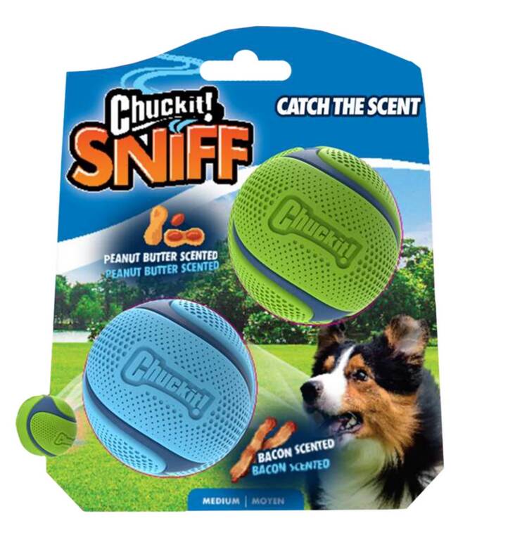 Tuoksupallot 2kpl Sniff Fetch Ball Peanut ja Bacon Chuckit - Koiran pallot ja heittolelut - 039808 - 1