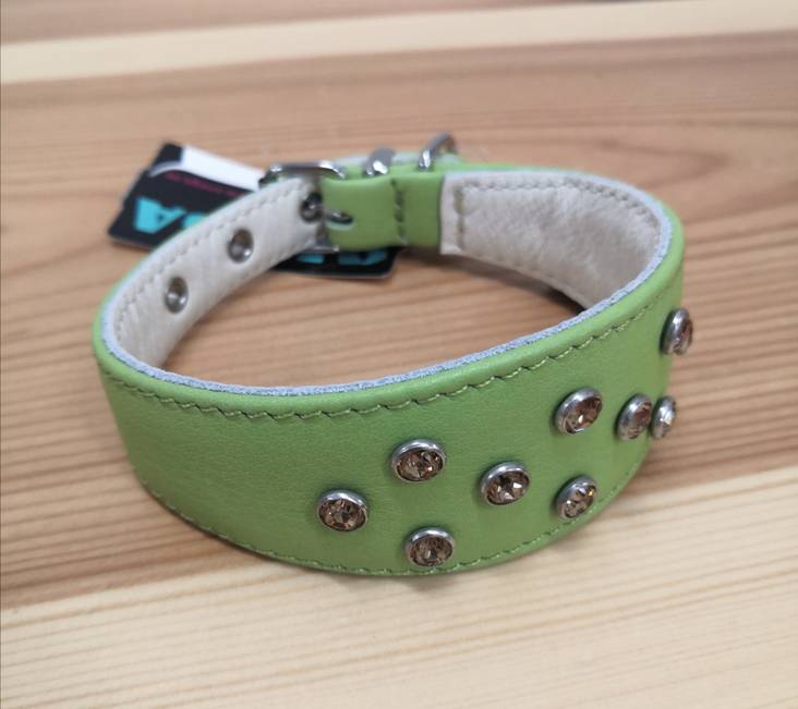 Vinttikoirapanta nahkaa 25cm strassiniiteillä vihreä Onega - Koiran solkipannat - 033358 - 1