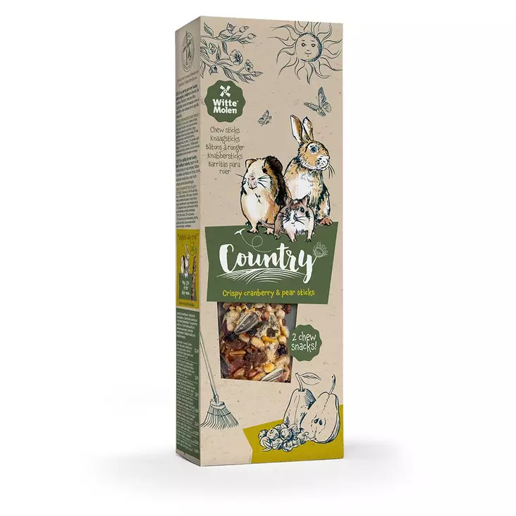 Herkkutikku jyrsijälle Country Karpalo & Päärynä 2kpl 110g Witte Molen - Pieneläinten herkut ja namipalat - 054278 - 1