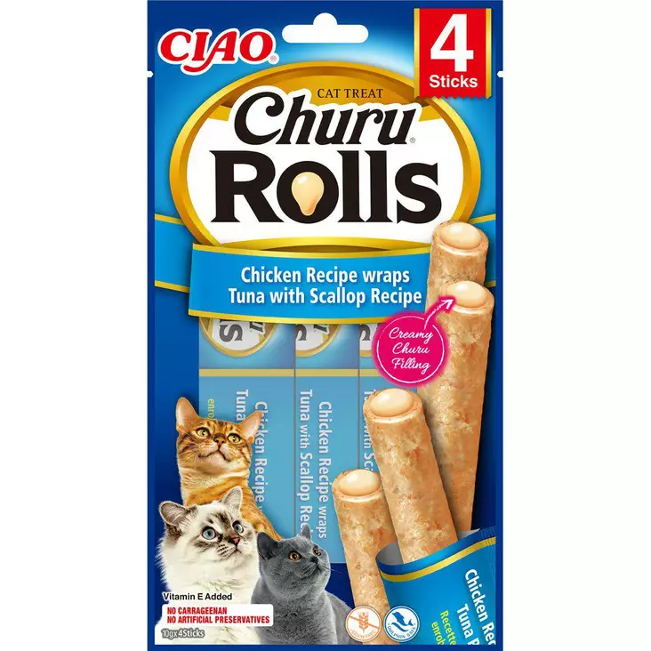 Chicken Tuna Scallop 4x10g Churu Rolls - Kissan herkut ja makupalat - 045868 - 1