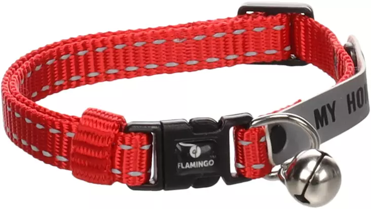 Kissan nylonpanta säädettävä Jaggo 20-34x1cm punainen Flamingo - Aikuisen kissan pannat - 052408 - 1