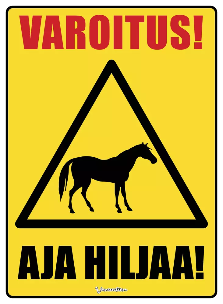 Kyltti Varoitus! Aja hiljaa! Hevonen - Varoitus- ja huomiokyltit - 053428 - 1
