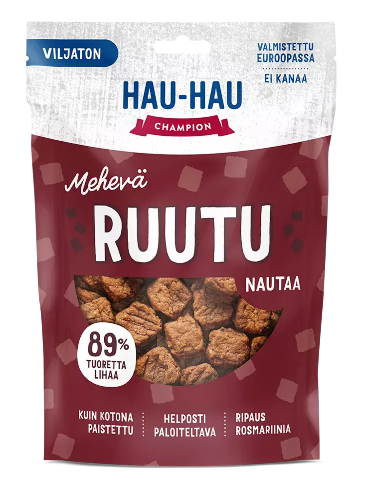 Viljaton herkkuruutu Mehevä Nautaa 140g Hau Hau Champion - Koiran herkut ja makupalat - 046578 - 1