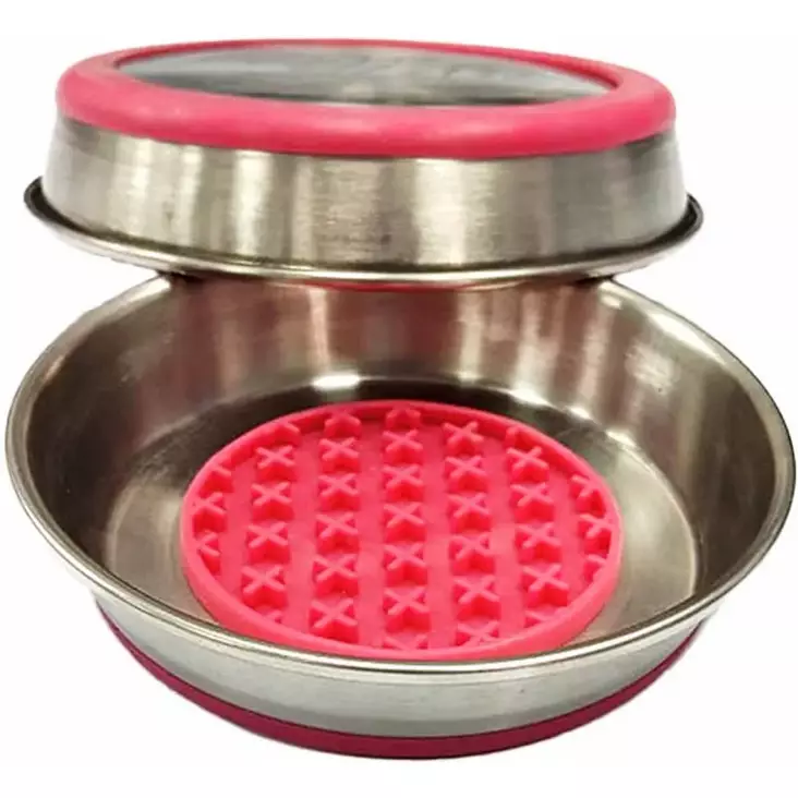Metallikuppi Slowfeeder pinkki OZami - Koiran metallikupit ja telineet - 057128 - 1