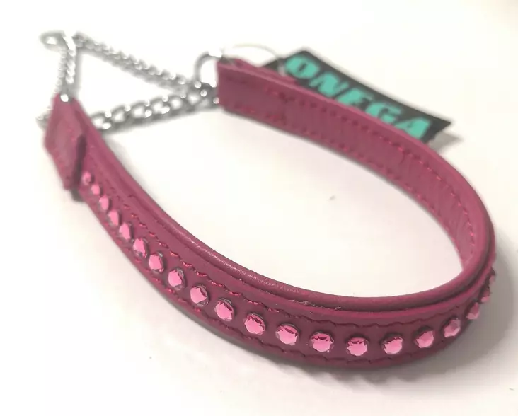 Puolikiristävä nahkapanta strassein fuxia/strassimix "Kalliskivi" ONEGA - Koiran puolikiristävät pannat - 049958 - 1