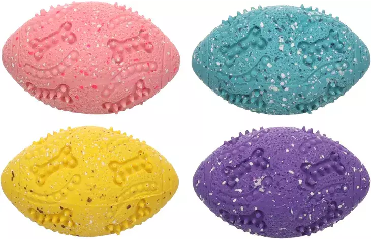 Rugbypallo lateksia Freckles 9x5,5cm värimix Flamingo - Koiran vinyyli-, latex- ja valolelut - 052398 - 1