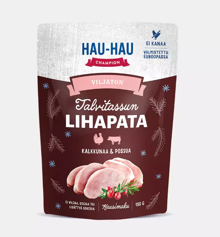 Talvitassun lihapata kalkkunaa ja possua 150g Hau Hau Champion - Koiran säilykkeet aikuisille koirille - 050518 - 1