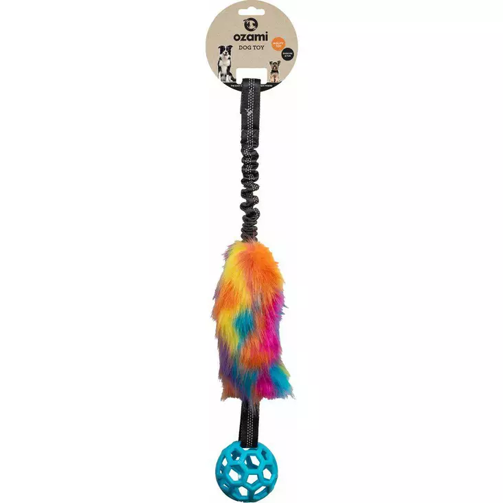 Vetolelu Play-n-Tug turkiksella+pallolla värikäs 65cm Ozami - Koiran köysilelut - 050438 - 1