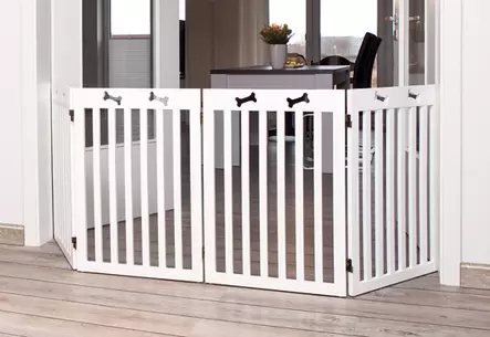 Koira-aita MDF 4-os luukuviointi 60-160x75cm valkoinen Trixie - Koiraportit - 056089 - 1