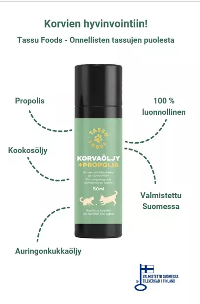 Korvaöljy + propolis 50ml TassuFoods - Koiran korvat ja silmät - 054509 - 2