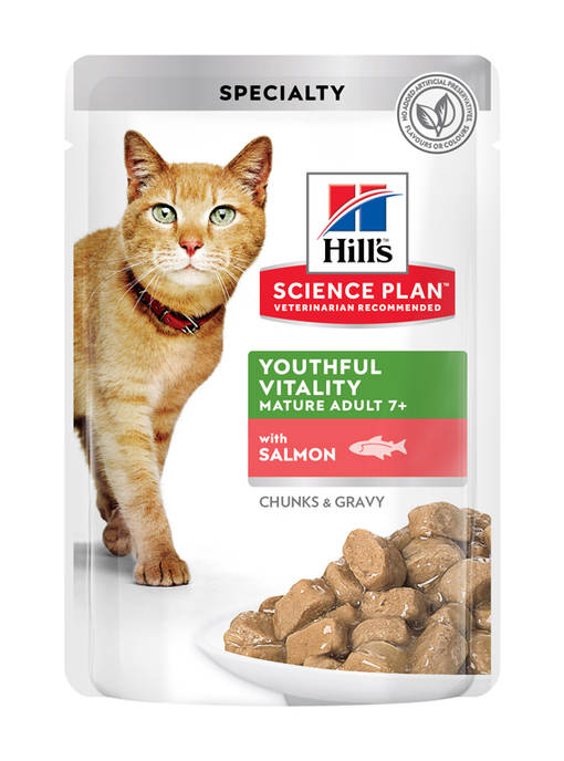 Cat Youthful Vitality 7+ 12x85g lajitelma kana ja lohi Hill's Science Plan - Ikääntyvien kissojen säilykkeet - 008389 - 1