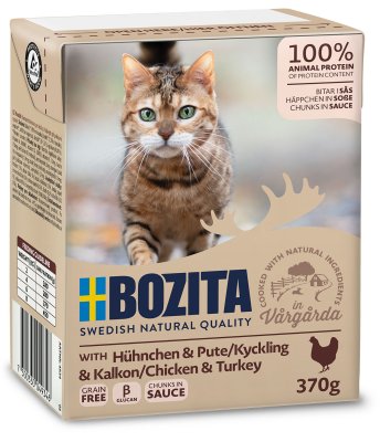Kana ja Kalkkuna 370g kastike Bozita Cat - Aikuisten kissojen säilykkeet - 004549 - 2