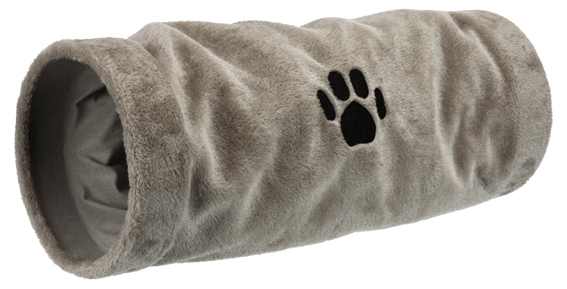 Leikkitunneli 22x60cm plyyshia harmaa tassukuviolla Trixie - Kissan tunnelit, putket ja pussit - 018279 - 1