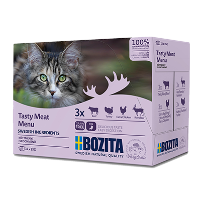 Tasty Meat Menu 12x85g kastike Bozita - Aikuisten kissojen säilykkeet - 016719 - 1