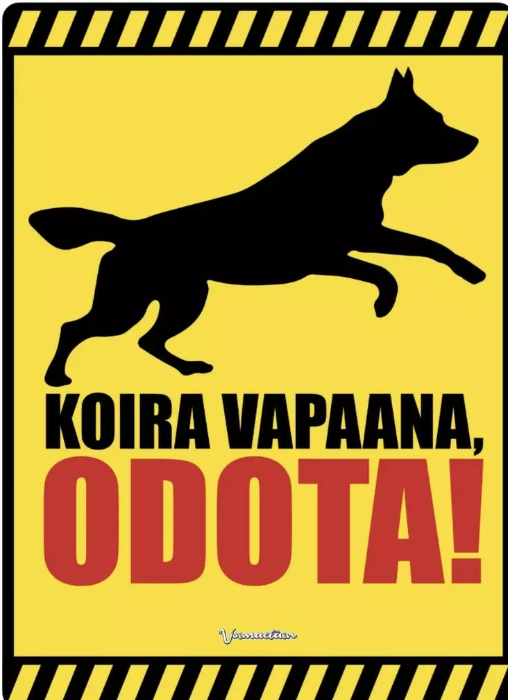 Pieni kyltti Koira vapaana, odota! - Varoitus- ja huomiokyltit - 053569 - 1