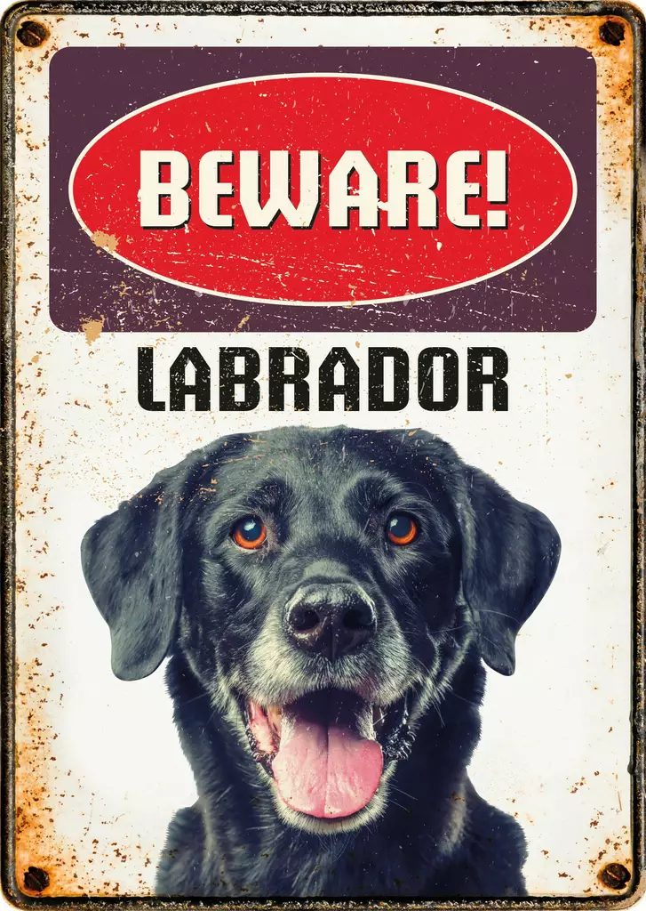 Metallikyltti "Beware! Labrador" 21x14,8cm Flamingo - Varoitus- ja huomiokyltit - 059339 - 1