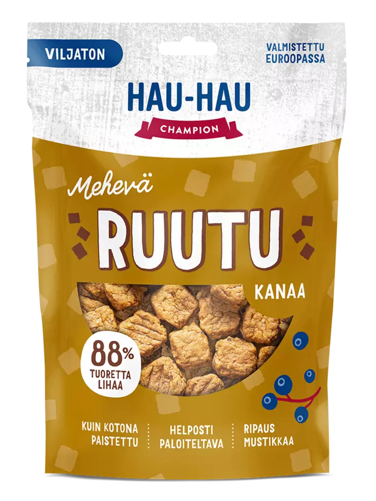 Viljaton herkkuruutu Mehevä Kanaa 140g Hau Hau Champion - Koiran herkut ja makupalat - 046579 - 1