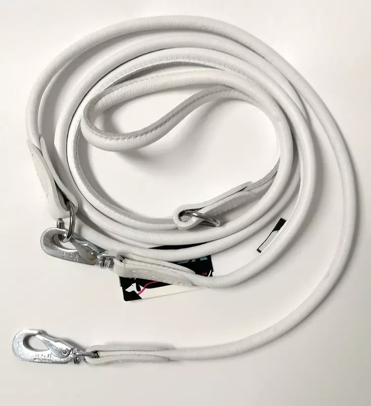 Monitoimitalutin nahkaa valkoinen BGB-lukolla pyöreä 6mm/220cm ONEGA - Koiran nahkataluttimet - 049899 - 1