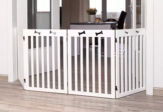 Koira-aita MDF 4-os luukuviointi 60-160x75cm valkoinen Trixie - Koiraportit - 056089 - 1